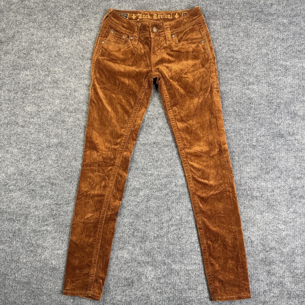 Rock Revival Pants Womens 26 Brown Corduroy Stretch Skinny Flap Pockets (28x31)